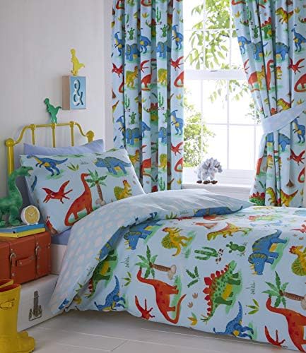 Portfolio Kids Club Dinosaurs 66 X 54 Pencil Pleat Lined Curtains Children's Curtains., Blue