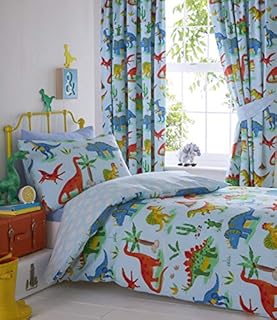 Portfolio Kids Club Dinosaurs 66 X 54 Pencil Pleat Lined Curtains Children's Curtains., Blue