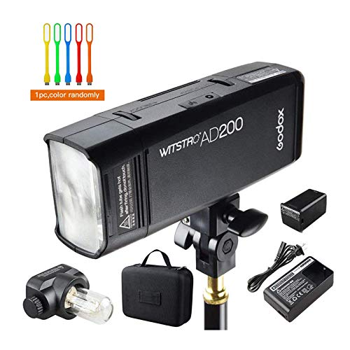 Godox Ad200 200Ws 2.4G Ttl Speedlite Flash Strobe 1/8000 Hss Monolight With 2900Mah Lithium Battery And Bare Bulb Flash Head To Provide 500 Full Power Flashes Recycle In 0.01-2.1 Second #TOP1