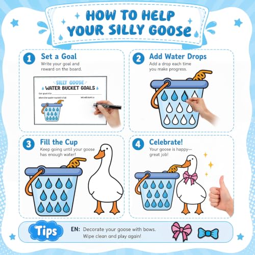 Gueevin Magnetic Classroom Management Tool & Behavior Management System—Goose Reward Chart Set with Goal Card, Water Drops, Bows & Dry Erase Markers for Back to School Incentive Behavior Training - Image 3
