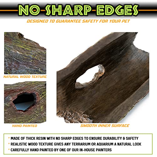 Magtara Log Hideout Rainforest Series - Decorative Resin Wood Hide Decor For Reptiles, Fish, Amphibians, Small Animals, Terrariums, Aquariums, Tanks #TOP2