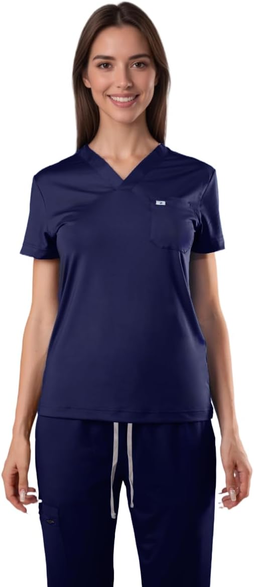 SUNME Women's Medical Scrub Tops - Ultra Soft, Easy Care, V-Neck Top Scrubs with 2 Pockets, 4-Way Stretch & Wrinkle Resistant - Image 5