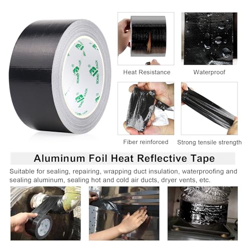 BOMEI PACK Adhesive Black Aluminum Foil Heat Shield Tape Barrier 2in x 66ft, Fiberglass Thermal Insulation Reflective Material High Temp Protection 1Pack by BOMEI PACK - Image 5