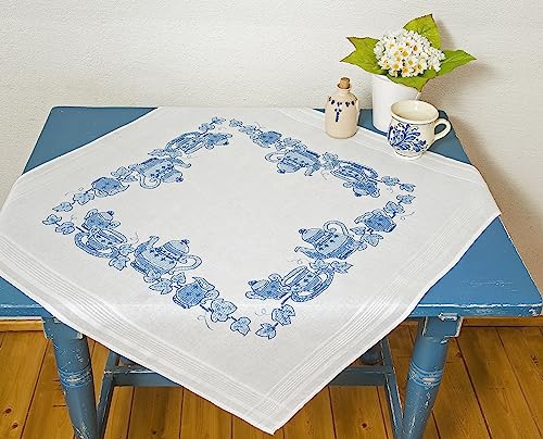 KAMACA Kit de broderie au point de croix pré-imprimé en coton avec modèle de broderie - Kit de broderie à broder soi-même - Adultes (théière MD 80 x 80 cm)