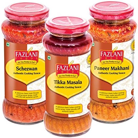 FAZLANI FOODS Ready to Eat Sauce Combo of Schezwan Sauce, Paneer Makhni Sauce & Tikka Masala Sauce, 3 X 285 g