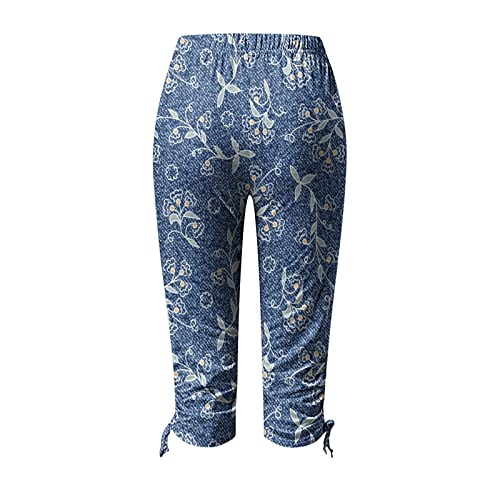 Capri Pants For Women Casual Summer High Waist Copped Leggings Flower Print Loose Beach Joggers Hawaiian Pants #TOP3