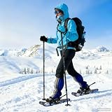Schneeschuhe für Damen und Herren 63 x 21 cm, Leichte Schneeschuh-Sets aus Aluminium mit Tragetasche, Verstellbare Bindung für Wandern im Winter, Blau und Schwarz