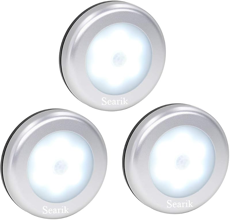 3 piezas de luz con sensor de movimiento para interiores, Searik, luz nocturna LED magnética, luces de paso con pilas, luz para escalera, armario, iluminación debajo del gabinete, lámpara que se pega en cualquier lugar para el hogar, cocina, pasillo, gabinete, baño