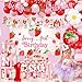 Berry First Birthday Decor, Strawberry 1st Birthday Decorations Girl with Strawberry Balloons Berry First Party Backdrop Photo Banner Cake Toppers for Girl 1st Party Decorations