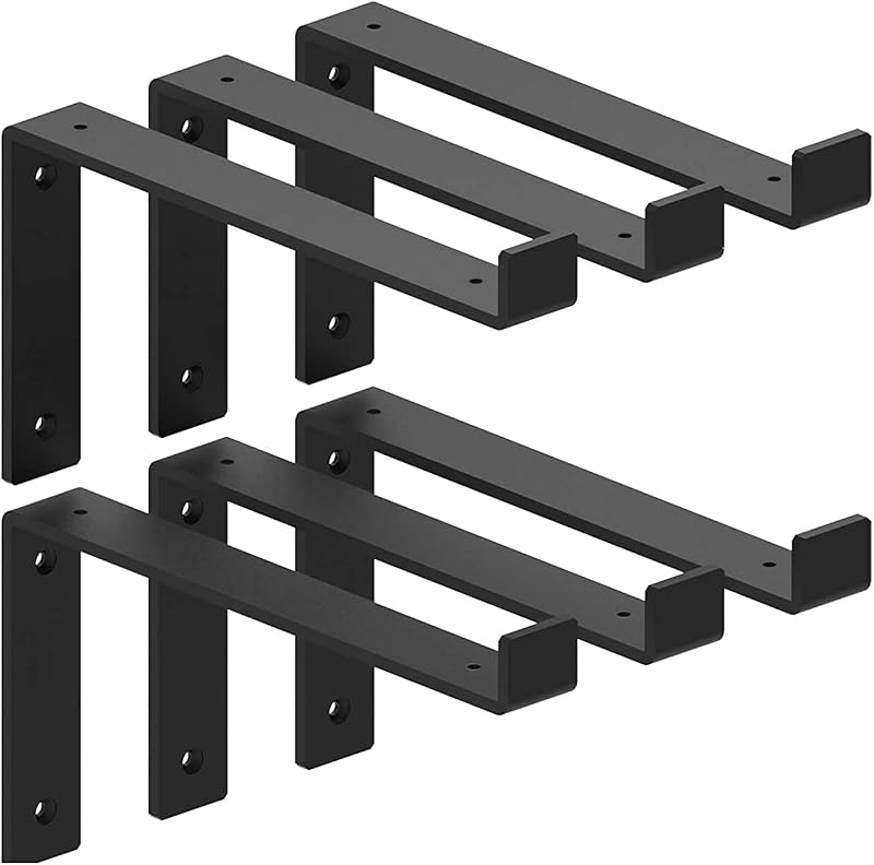 Shelf Brackets 10 Inch Lip Brackets for Shelves, Industrial Forged Steel Floating Shelf Bracket, Heavy Duty Rustic Black Shelf Brackets 6 Pack（9.25‘’）