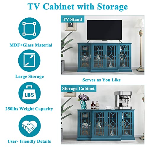 63'' Farmhouse Tv Stand For Tvs Up To 70 Inches, Media Entertainment Center Console Table With 3-Tier Storage Cabinets, Storage Buffet Cabinet With Glass Door Console Table For Dining Living Room #TOP3