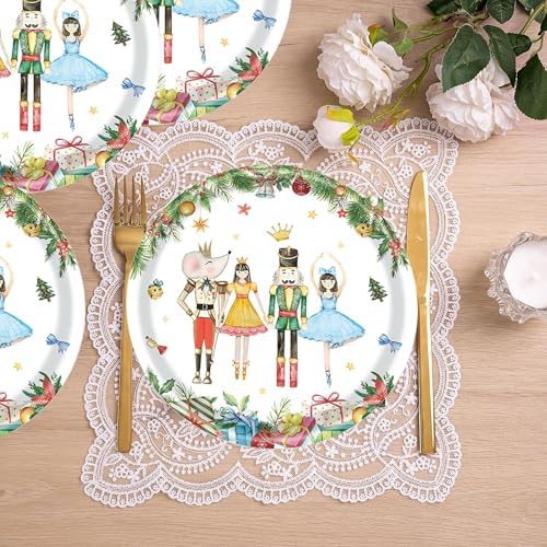 40PCS 7'' Christmas Nutcracker Paper Plates Merry Christmas Paper Plates Winter Holiday Ballet Rocking Horse Fairy Ornaments Disposable Dinner Dessert Plate for Xmas Winter Party Tableware Supplies — 사진 6