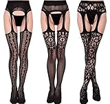 The victory of cupid Womens Fishnet Tights Suspender Pantyhose Thigh-High Stockings Black Waisted Pantyhose (one Size, 3-Pairs-03)