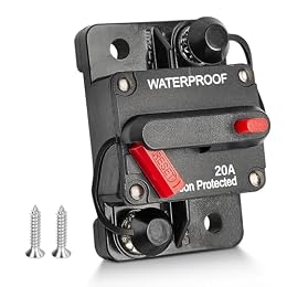 RED WOLF 20A Circuit Breaker Holder W/Manual Reset Switch 12-48V DC for Boat Trolling Motor Marine ATV Trailer Vehicles Stereo Audio Electronic Battery Fuse Solar Power System, 20 Amp Screws