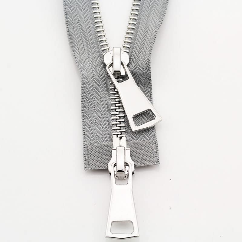 Zipper Cremalleras metálicas 70/90cm Multicolor Doble Deslizador Cremallera bidireccional for Chaqueta reemplazo DIY(Grijs,90cm)