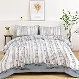 Bettdecke 4 Jahreszeiten, Wald Birken Vierjahreszeiten Steppdecke 135 x 200 cm, Warme Ganzjahresdecke Salbeigrüne Pflanzen Bettdecke ohne Bezug Waschbar Schlafdecke mit 2 Kissenbezug 80x80cm