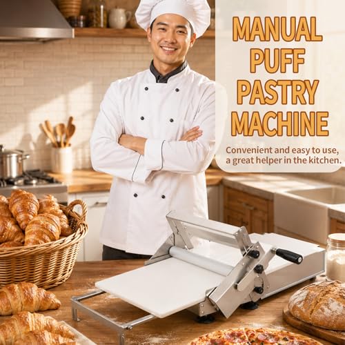 33.46"x18.9" Dough Sheeter Machine with Adjustable Thickness 0-25mm, Folding Dough Sheeter Machine for Commercial Home Bakery, Stainless Steel Portable manual sheeter for Pizza, Puff Pastry(300B) by Vanshrey - Used condition - Image 5