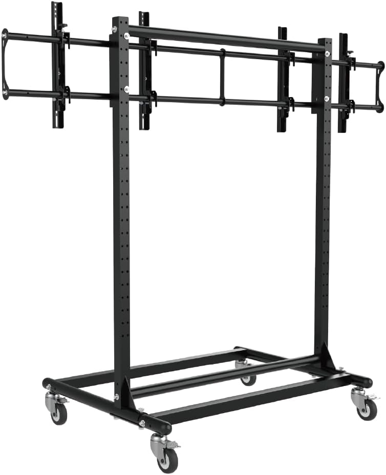 46-65" Mobile 2x1 Video Wall Mount System, Dual Screen Installation Bracket with Wheels, VESA 600x400