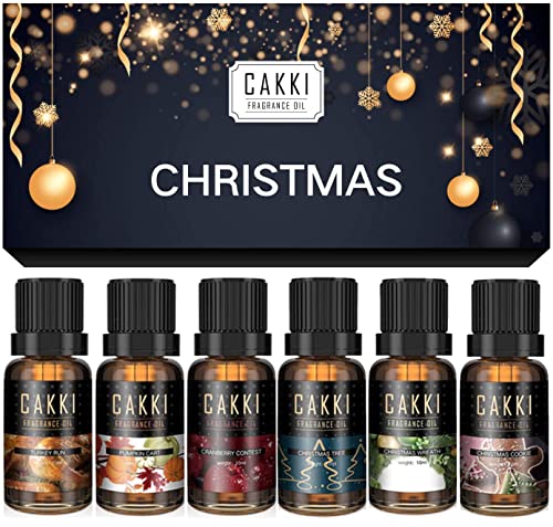 Christmas Essential Oils Gift Set, for Home, for Diffusers, 6x10mL, CAKKI Premium Grade Fragrance Oils, for Christmas scents, Pure Aromatherapy Oils, for Candles Making, for Soaps Making