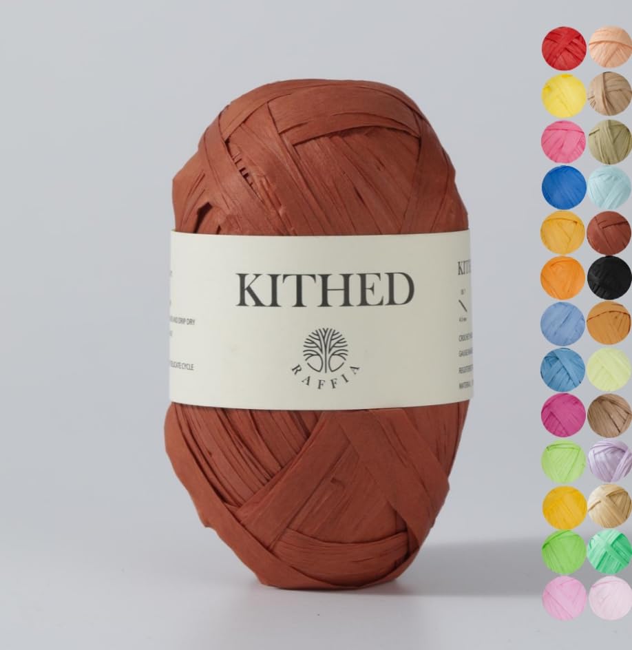 Raffia Yarn Soft Raffia Yarn for Crochet328ftSmooth Raffia for Hand Knitting Summer Hats and Bags (05 Reddish Brown)