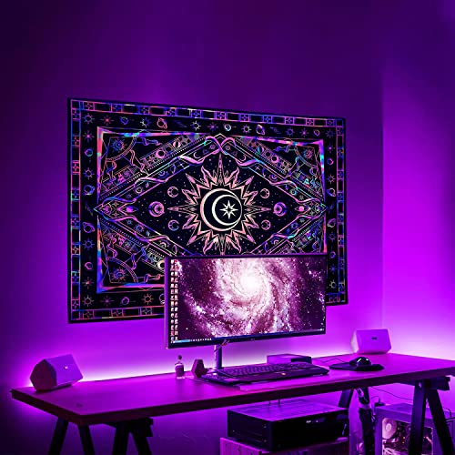 Aefpoymxu Black Light Tapestries For Bedroom Burning Sun Moon Tapestry Uv Reactive Posters Wall Hanging Colorful Trippy Tapestry Aesthetic (59.1 × 51.1 Inch) #TOP2