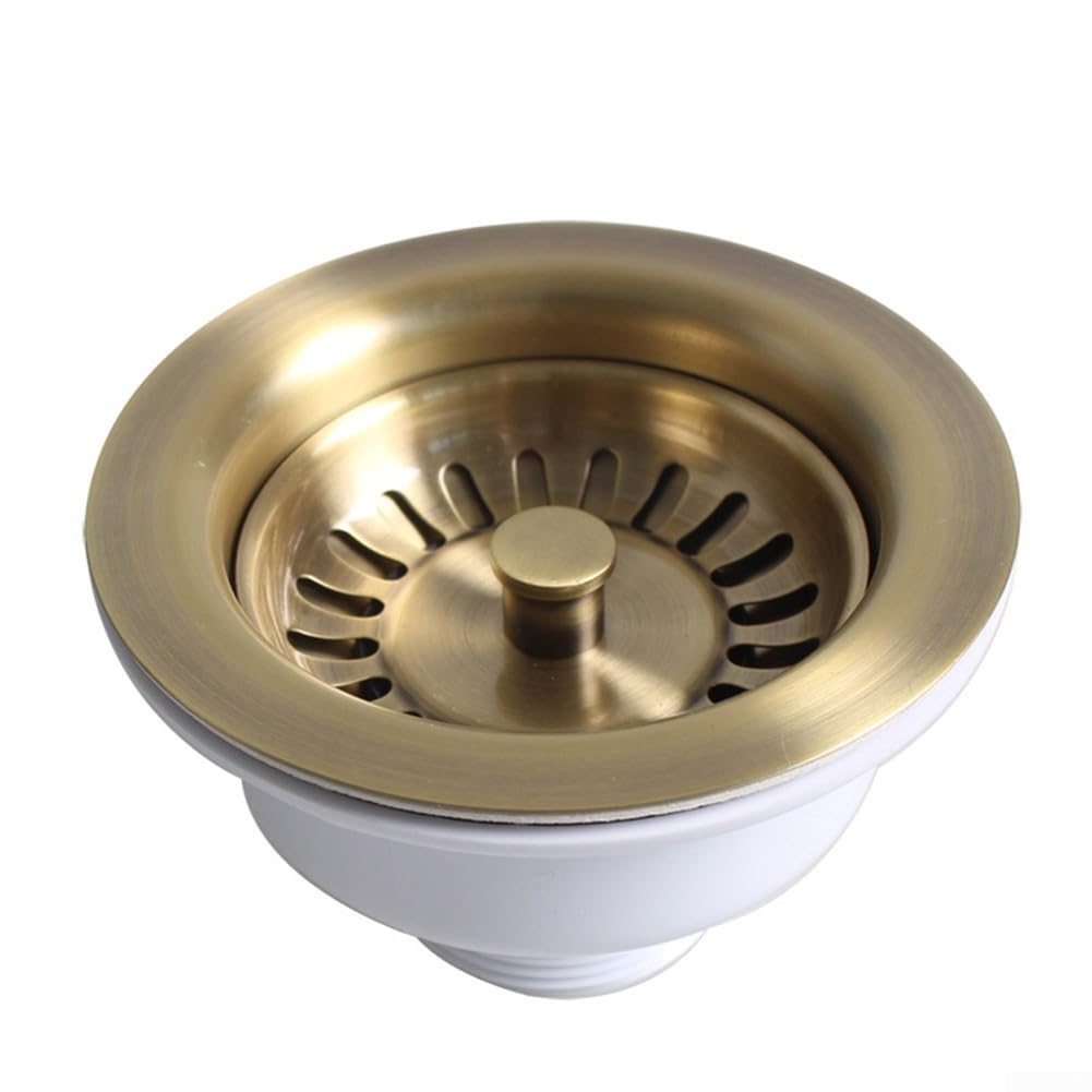 Panier d'évier de cuisine en acier inoxydable de 114 mm avec finition PVD cuivre doré, s'adapte à l'ouverture d'évier de 83 à 90 mm et au tuyau de vidange G1-1/2, remplacement robuste
