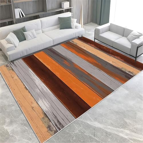 ROMOER Retro -Fläche Teppiche Orange Braun Graues Holz Getreide Kurze Haufen Weich,