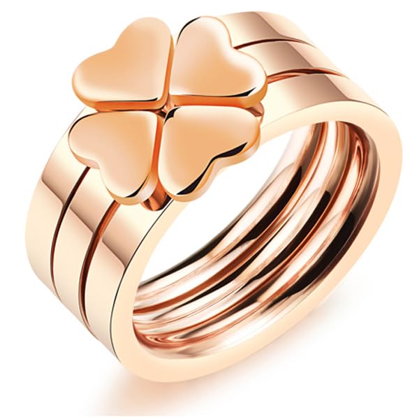 Bague femme or rose acier trois pièces coeurs 18mm métal pour anneau empilable tendance