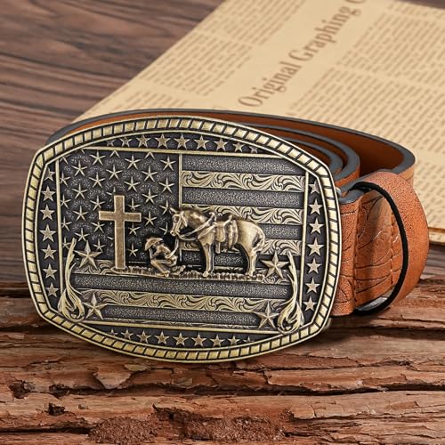 Image of Cowboy Belt Buckle for Men Western Cowgirl Rodeo Longhorn Bull Belt Buckles