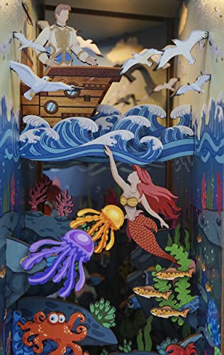 Tonecheer The Little Mermaid Diy Wooden Bookend, Creative Booknook, 3D Puzzle Decorative Bookshelf Insert Diorama Kit With Led Light And Body Sensor #TOP7