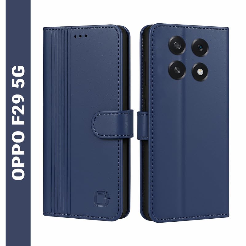 Image of AIBEX Compatible for Oppo F29 5G Flip Cover Leather Finish with Magnatic Closure | Inside TPU with Card Pockets | Wallet Stand | Complete Protection Flip Case -Blue