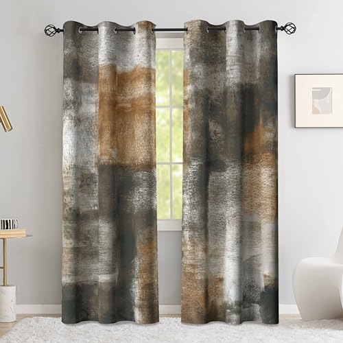 Image of Asuexpect Abstract Curtains for Living Room 2 Panels Abstract Rust Curtain Room Darkening Grommet Window Drapes Modern Decorative Window Treatments for Bedroom, 42x84 Inches, Tan