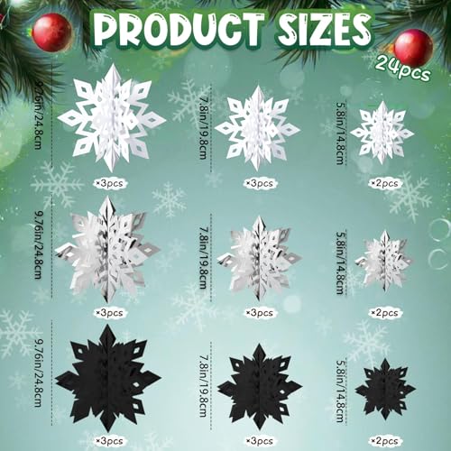 Image of OuMuaMua Christmas Snowflake Decorations Indoor, 24PCS 3D Paper Snowflakes Hanging Ornaments Snowflake Garlands for Xmas Christmas Tree Winter Wonderland New Year Party Home Decorations