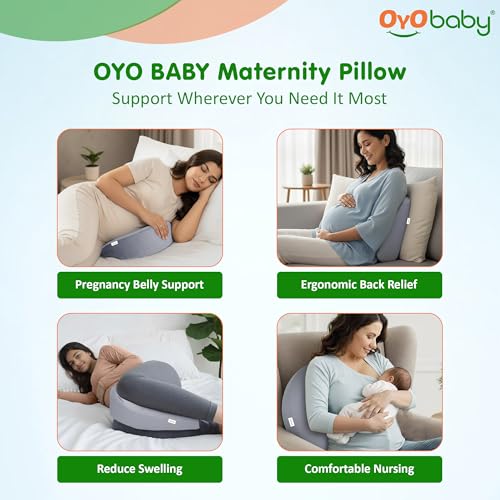 Image of OYO BABY Memory Foam Pregnancy Wedge Pillow - Grey | Ergonomic Belly, Back & Hip Support for Expecting Moms | Comfortable Side|Sleeper Maternity Pillow