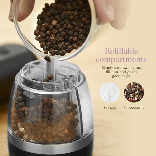 Good Food in Partnership with Tower Duo Salt & Pepper Mill, Rechargeable with Adjustable Ceramic Grinders, Individual Push Buttons, Black with Brushed Chrome Accents, GF847069 - Image 6