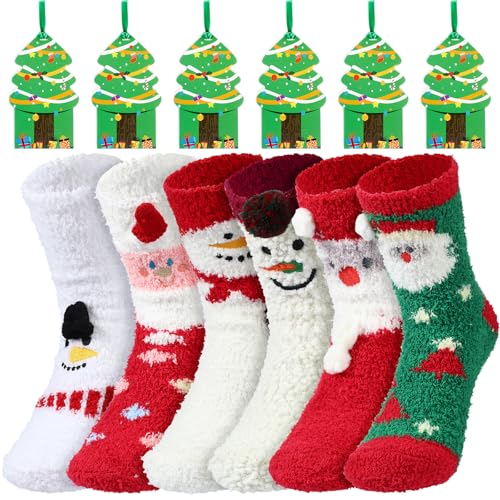 Image of Twistover 6 Pairs Christmas Fuzzy Socks Holiday Slipper Xmas Bed Socks with Gift Box for Holiday Adult Xmas Gifts