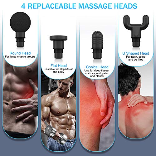 Massage Gun, 20 Speeds Adjustable Professional Handheld Deep Tissue Percussion Muscle Massager Quiet, 4 Heads Cordless Electric Massage Device for Pain Relief & Sports Relaxation (Black) - Thumbnail 5