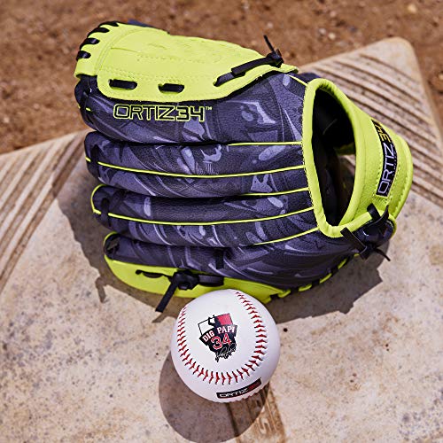 Ortiz34 9" T-Ball Glove & Baseball Set: Right Hand Throwing Glove & Soft Cushioned Ball- Easy To Close, No Break-In Needed, Lightweight, Made For Youth/Kids #TOP5