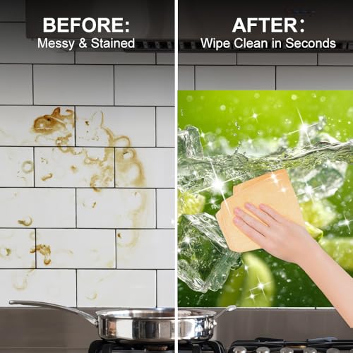 Image of Lime Ice Splash Kitchen Backsplash Peel and Stick, 35.4x23.6 in