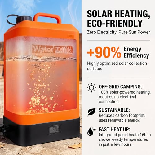 B. TAWD Tanque de Agua de Silicona 4.5 Galones, Ducha Portátil para Camping, Carga USB con Batería, Calentamiento Solar, con Cabezal de Ducha, Ducha Eléctrica Portátil para Exteriores, Termómetro Incorporado, Playa, Camping, Senderismo miniatura 3