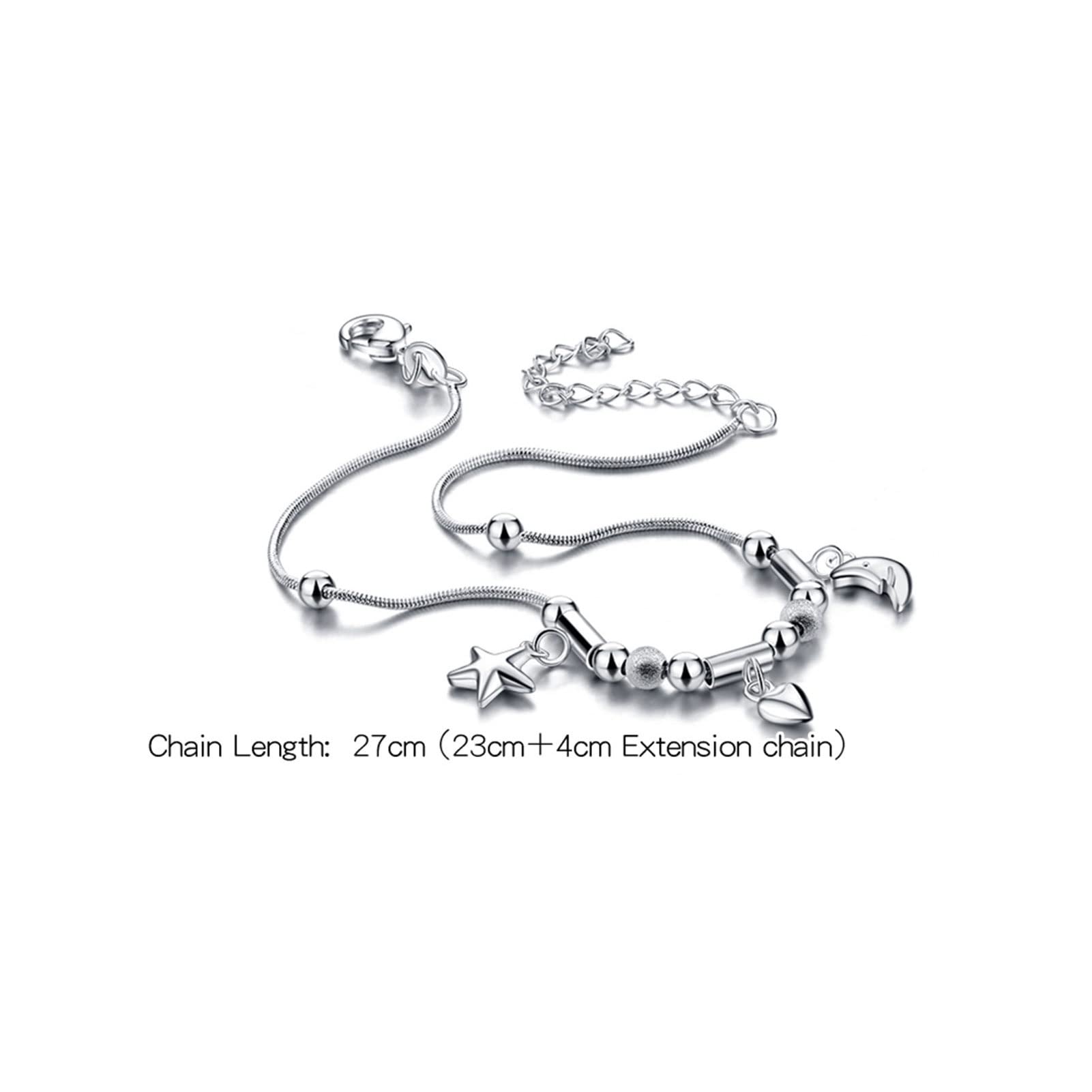 Braccialetti alla caviglia Dolci stelle semplici Cavigliera a forma di cuore di luna Bracciale in argento sterling 925 Ankel Beach Bracciale a catena per donna Gioielli da donna Cavigliere d