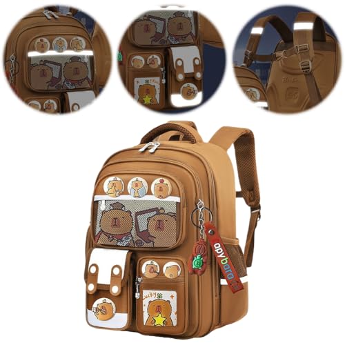 Cute Capybara Backpack - Kawaii Cartoon Backpack Capybara Mochila Daypack (S Brown)3