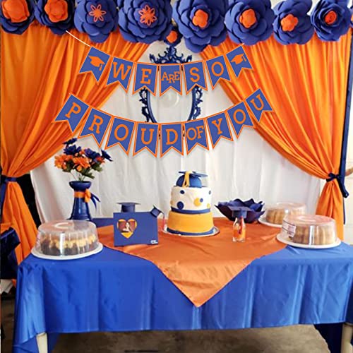 Image of Blue Graduation Orange We Are So Proud Of You Banner Congrats Grad Cap Bunting Flag Grad Party Decoration Idea