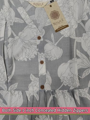 Image of RITIJYA Pure Cotton Feeding Kurta Pant Set for Women | Floral Anarkali Pregnancy Dress with Concealed Nursing Zipper Side Pocket | Pre & Post Partum | Maternity Dresses | Baby Shower Outfit