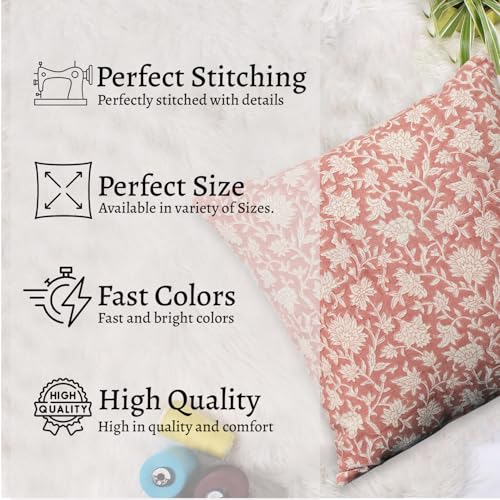 Image of Handblock Floral Printed Throw Pillow Cover for Sofa | 16 X 16 Inch Decorative Pillow Cases for Home Decor | Square Throw Pillow Covers for Bedroom (Set of 1, 16 * 16)