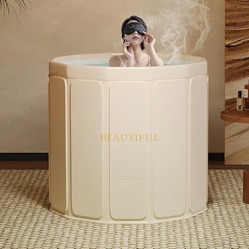 簡易風呂 ポータブル浴槽 折りたたみバスタブ 1個 ポータブル折りたたみバスタブ 強力な断熱 設置不要 家庭およびプール用に適した 氷水と温水のバスタブに多機能(ベージュ)