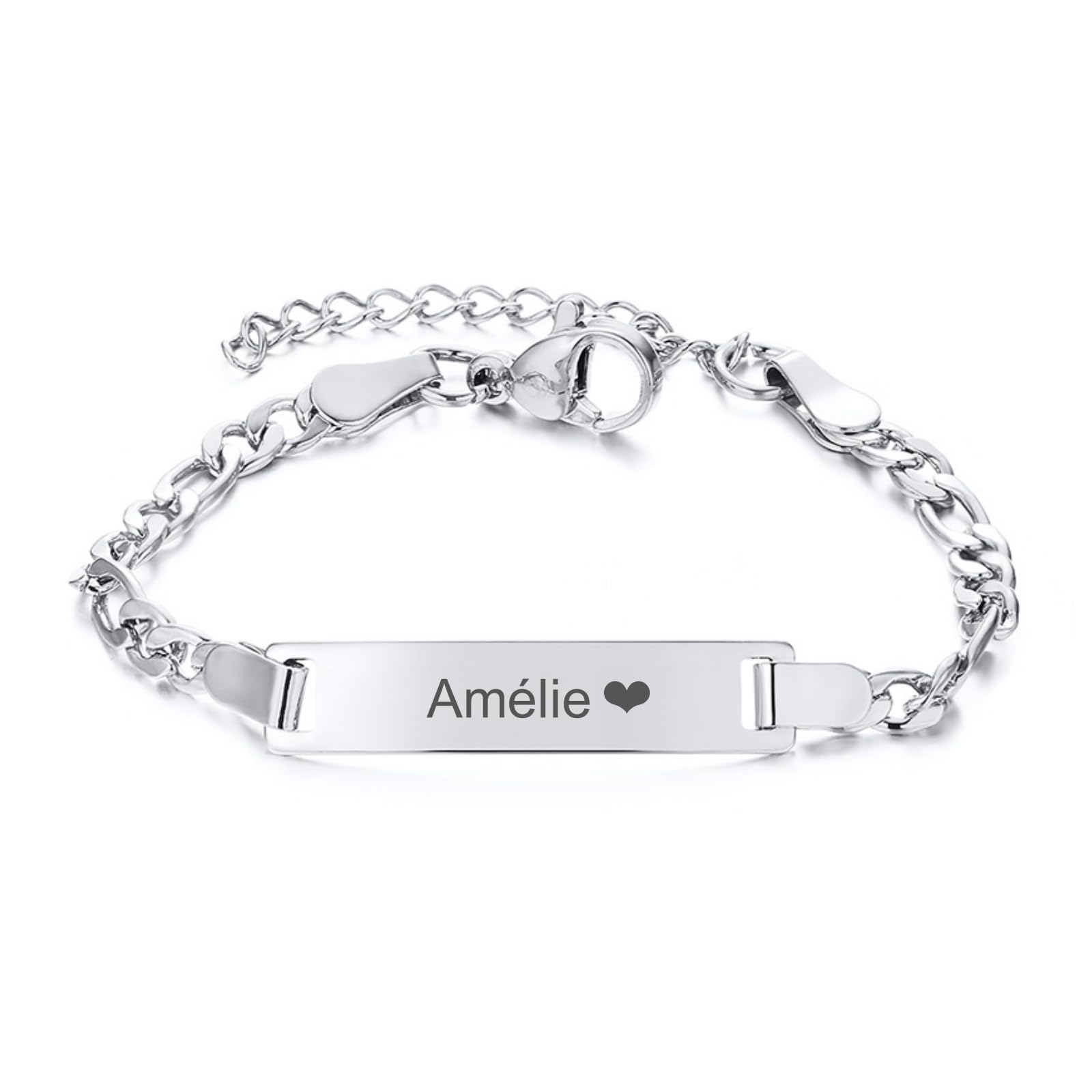 Bracelet Personnalisé Gourmette Bébé Filles - Mignon Charm Bracelet Chaîne Figaro Réglable Gravé Prénom Bracelets Bijoux Enfants Cadeaux Anniversaire Baptême Première Communion Noël