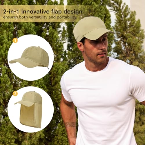 Image of American Trends Mens Sun Hat with Neck Flap, UV Protection Outdoor Flap Hat, Packable Soft Fishing Hiking Gardening Hat