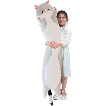 Kekeso Stofftiere Katzen Kissen Lange K tzchen S e Pl schtier Katze Kuscheltier Kawaii Pl sch Sofakissen Geschenke f r Freunde Kinder Grau 130cm/51.18inch