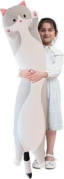 Giant Cat Pillow Plush Cartoon Kitty Sleeping Hugging Pillow, Cuddly Soft Long Kitten Body Pillow Doll Cat Cushion Toy for Kids Girlfriend (Gray, 90cm/35.4inch)